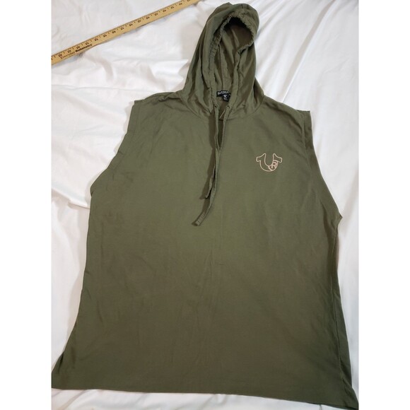 TRUE RELIGION Horseshoe Box Sleevelesss Hoodie Tank Mens Medium Dark Green - Picture 1 of 9